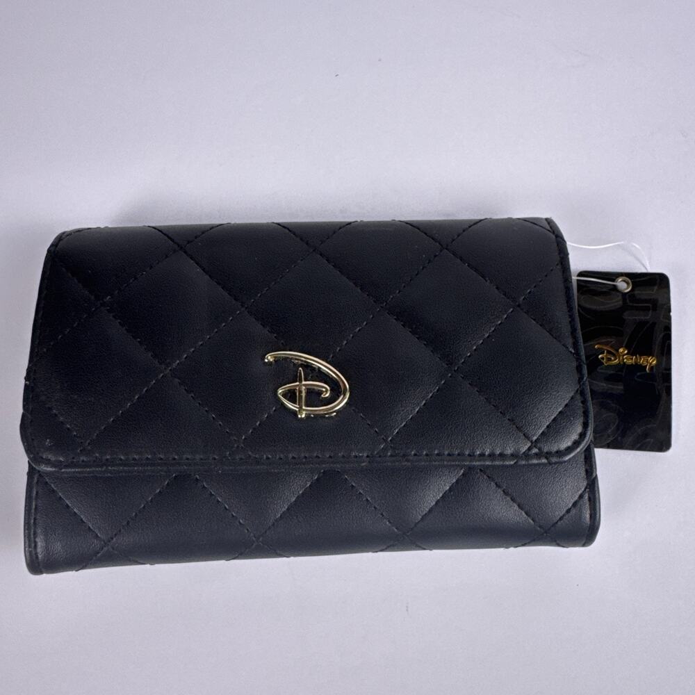 Disney Buckle-Down Quilted Black Wallet NWT Gold D Logo Women’s Wallet